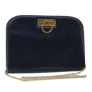Salvatore Ferragamo Gancini Chain Shoulder Bag Leather Navy Gold Auth 105376-1