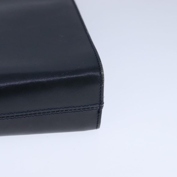 Salvatore Ferragamo Gancini Chain Shoulder Bag Leather Navy Gold Auth 105376