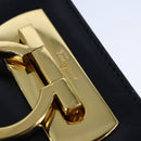 Salvatore Ferragamo Gancini Chain Shoulder Bag Leather Navy Gold Auth 105376-17