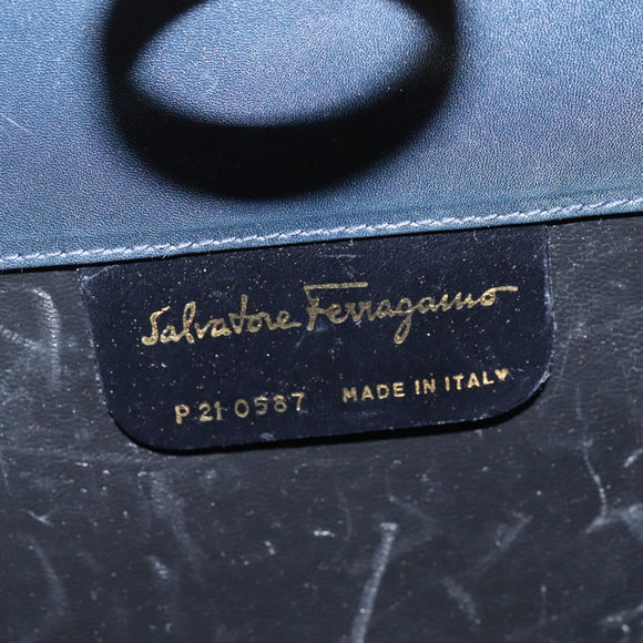 Salvatore Ferragamo Gancini Chain Shoulder Bag Leather Navy Gold Auth 105376