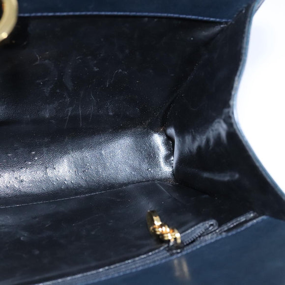 Salvatore Ferragamo Gancini Chain Shoulder Bag Leather Navy Gold Auth 105376