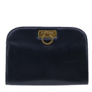 Salvatore Ferragamo Gancini Chain Shoulder Bag Leather Navy Gold Auth 105376-13