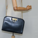 Salvatore Ferragamo Gancini Chain Shoulder Bag Leather Navy Gold Auth 105376-20
