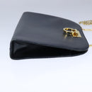 Salvatore Ferragamo Gancini Chain Shoulder Bag Leather Navy Gold Auth 105376-4