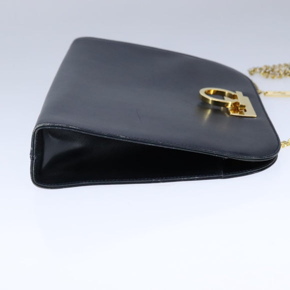 Salvatore Ferragamo Gancini Chain Shoulder Bag Leather Navy Gold Auth 105376