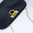 Salvatore Ferragamo Gancini Chain Shoulder Bag Leather Navy Gold Auth 105376-6
