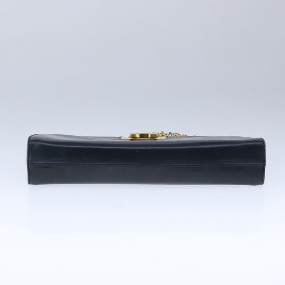 Salvatore Ferragamo Gancini Chain Shoulder Bag Leather Navy Gold Auth 105376