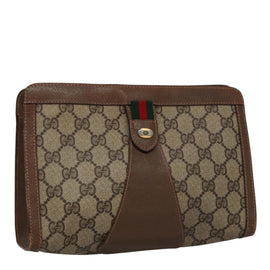 GUCCI GG Supreme Web Sherry Line Clutch Bag PVC Beige Green Red Auth 105381