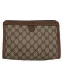 GUCCI GG Supreme Web Sherry Line Clutch Bag PVC Beige Green Red Auth 105381-2