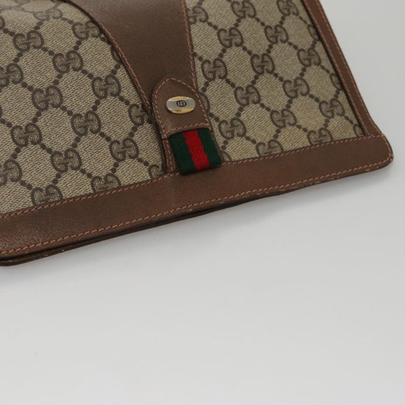 GUCCI GG Supreme Web Sherry Line Clutch Bag PVC Beige Green Red Auth 105381