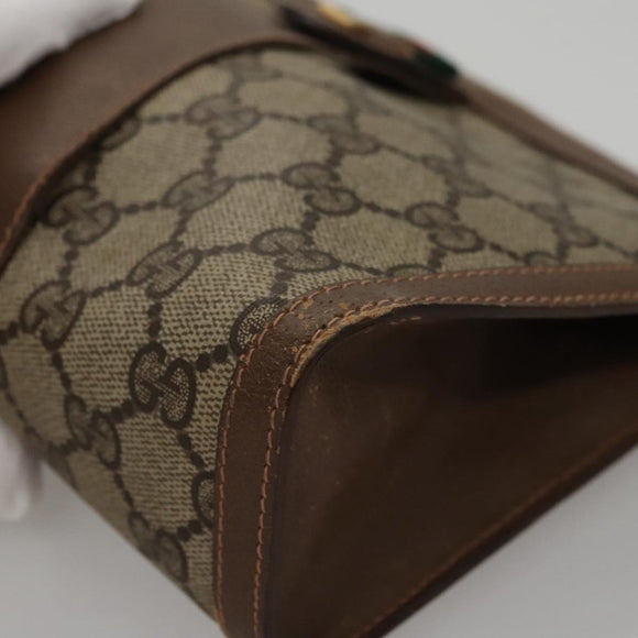 GUCCI GG Supreme Web Sherry Line Clutch Bag PVC Beige Green Red Auth 105381