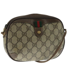 GUCCI Web Sherry Line GG Supreme Shoulder Bag PVC Beige 89 02 066 Auth 105476