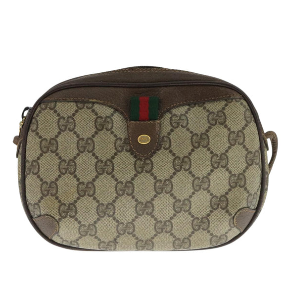 GUCCI Web Sherry Line GG Supreme Shoulder Bag PVC Beige 89 02 066 Auth 105476