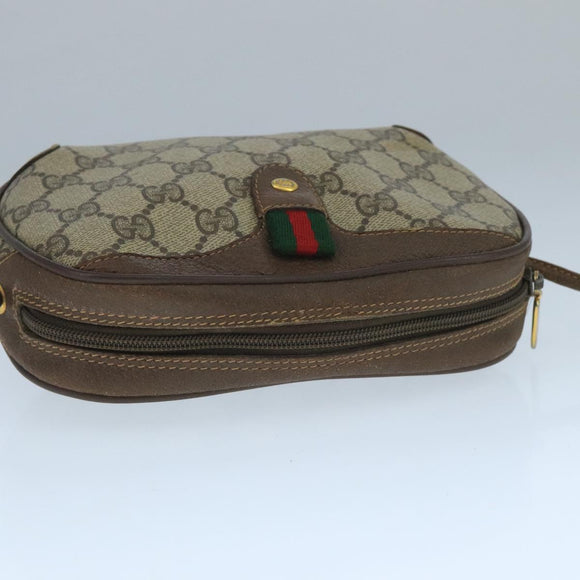 GUCCI Web Sherry Line GG Supreme Shoulder Bag PVC Beige 89 02 066 Auth 105476