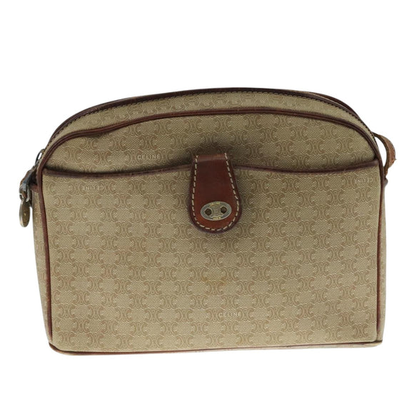 CELINE Macadam Canvas Shoulder Bag Beige Auth 105489