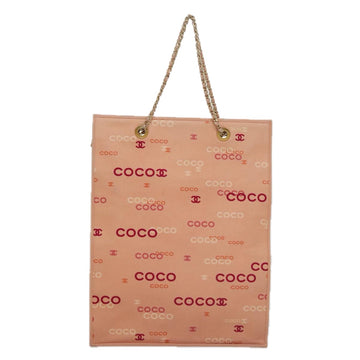 CHANEL Chain COCO Tote Bag Canvas Pink Gold CC Auth 105536 - 0