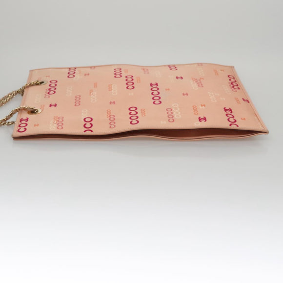 CHANEL Chain COCO Tote Bag Canvas Pink Gold CC Auth 105536