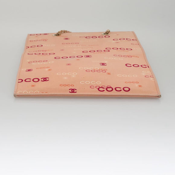 CHANEL Chain COCO Tote Bag Canvas Pink Gold CC Auth 105536