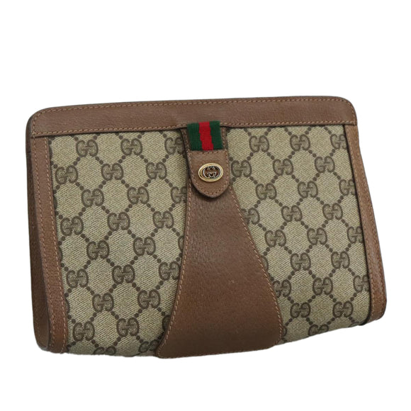 GUCCI GG Supreme Web Sherry Line Clutch Bag PVC Beige Red 89 01 032 Auth 105574