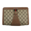 GUCCI GG Supreme Web Sherry Line Clutch Bag PVC Beige Red 89 01 032 Auth 105574-2