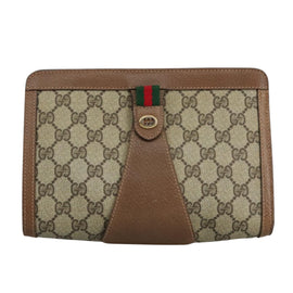GUCCI GG Supreme Web Sherry Line Clutch Bag PVC Beige Red 89 01 032 Auth 105574 - 0