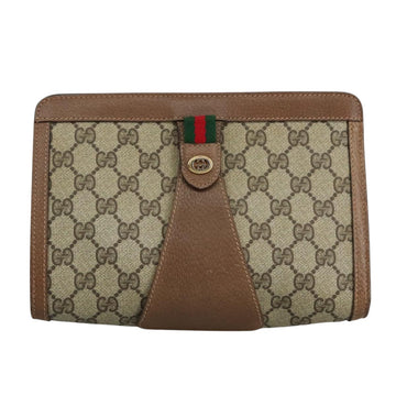 GUCCI GG Supreme Web Sherry Line Clutch Bag PVC Beige Red 89 01 032 Auth 105574 - 0