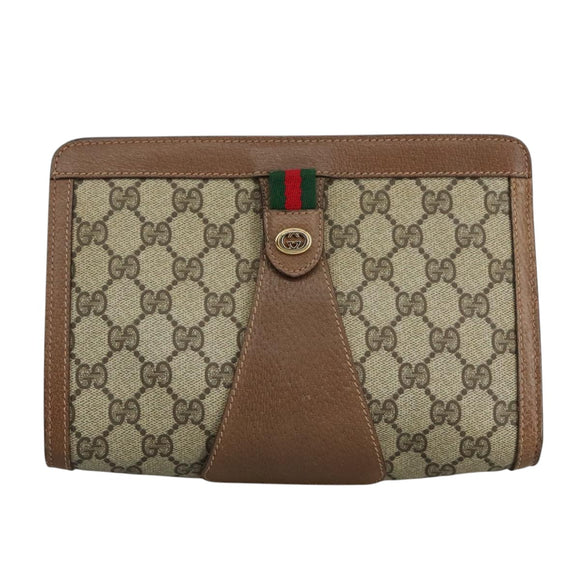 GUCCI GG Supreme Web Sherry Line Clutch Bag PVC Beige Red 89 01 032 Auth 105574