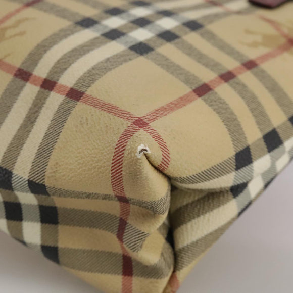 BURBERRY Nova Check Hand Bag PVC Leather Beige Auth 105625