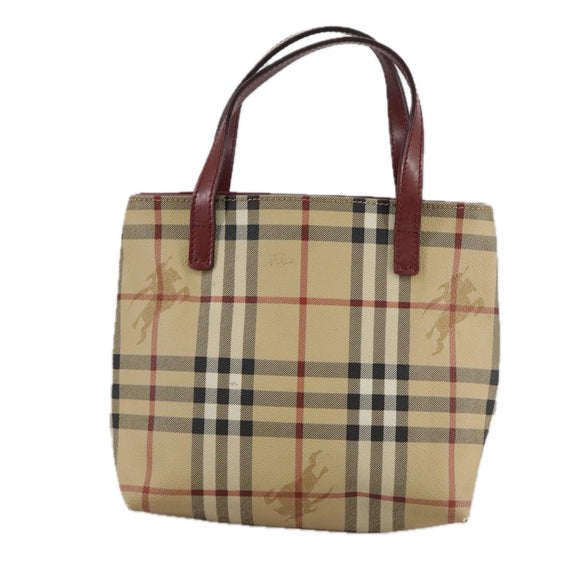 BURBERRY Nova Check Hand Bag PVC Leather Beige Auth 105625