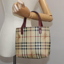 BURBERRY Nova Check Hand Bag PVC Leather Beige Auth 105625-20