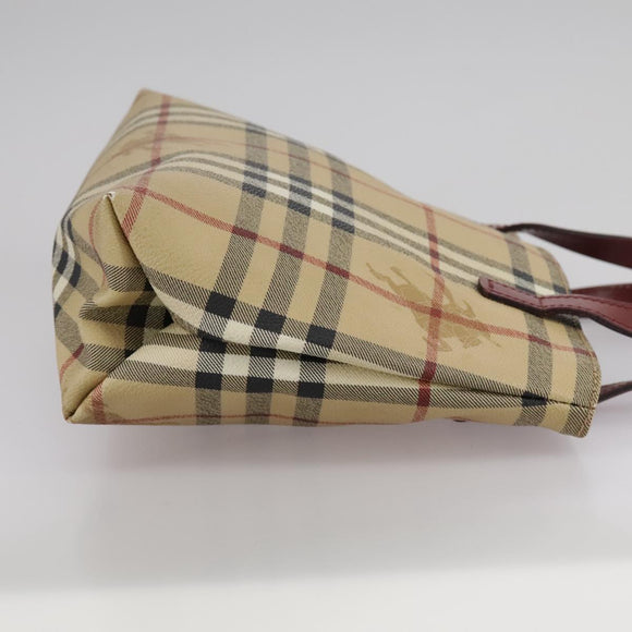 BURBERRY Nova Check Hand Bag PVC Leather Beige Auth 105625