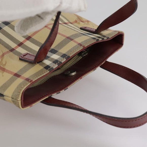 BURBERRY Nova Check Hand Bag PVC Leather Beige Auth 105625