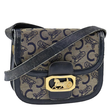CELINE C Sulky Shoulder Bag Canvas Leather Navy Auth 105626