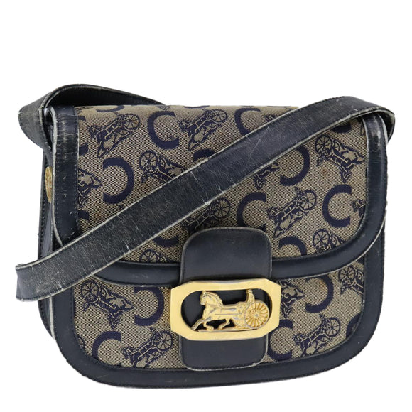 CELINE C Sulky Shoulder Bag Canvas Leather Navy Auth 105626