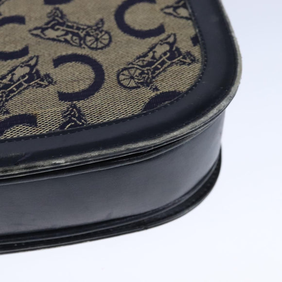 CELINE C Sulky Shoulder Bag Canvas Leather Navy Auth 105626