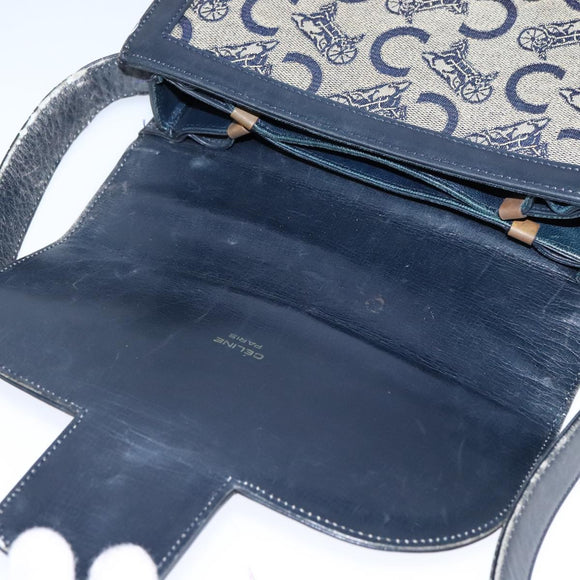 CELINE C Sulky Shoulder Bag Canvas Leather Navy Auth 105626