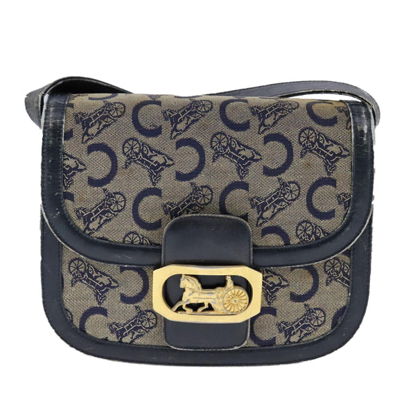 CELINE C Sulky Shoulder Bag Canvas Leather Navy Auth 105626