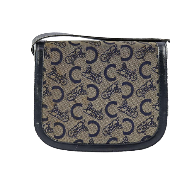CELINE C Sulky Shoulder Bag Canvas Leather Navy Auth 105626