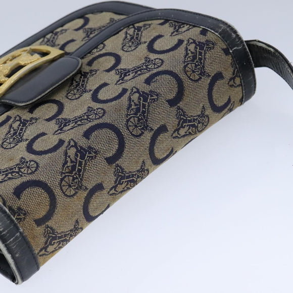 CELINE C Sulky Shoulder Bag Canvas Leather Navy Auth 105626