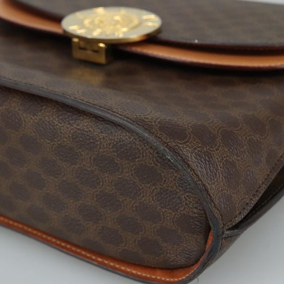 CELINE Macadam Canvas Hand Bag PVC Leather Brown Gold Auth 105628V