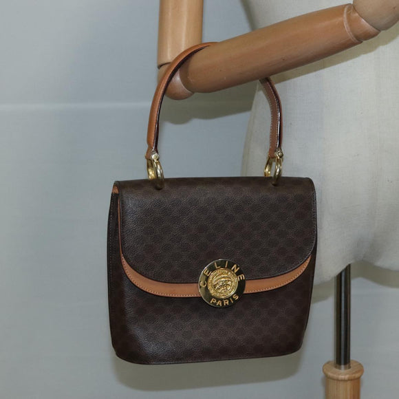 CELINE Macadam Canvas Hand Bag PVC Leather Brown Gold Auth 105628V