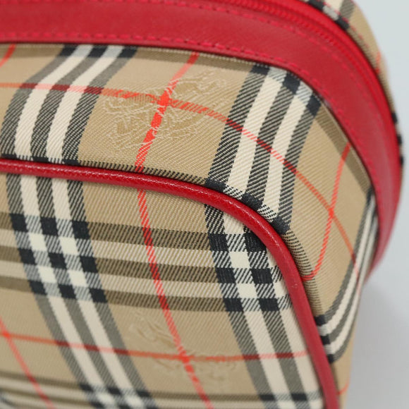 Burberrys Nova Check Hand Bag Canvas Leather Beige Red Silver Auth 105641V