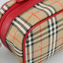 Burberrys Nova Check Hand Bag Canvas Leather Beige Red Silver Auth 105641V-15