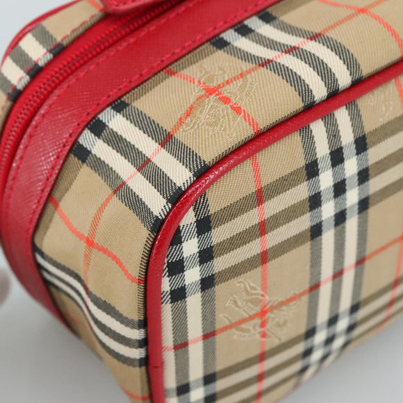 Burberrys Nova Check Hand Bag Canvas Leather Beige Red Silver Auth 105641V