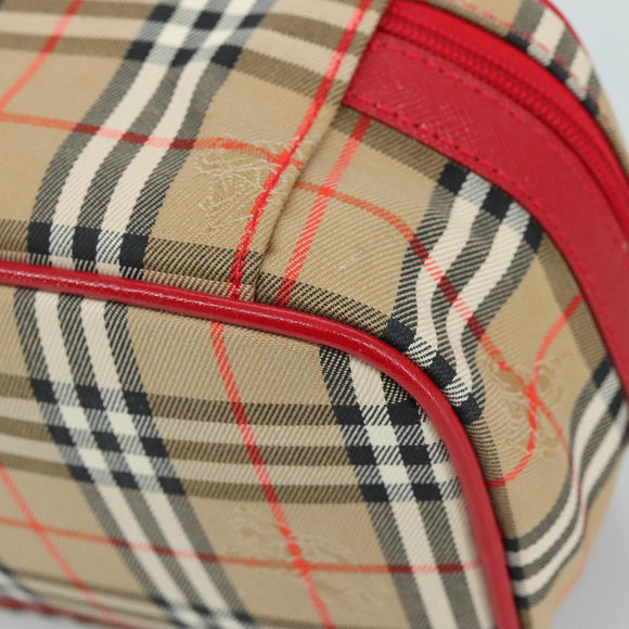 Burberrys Nova Check Hand Bag Canvas Leather Beige Red Silver Auth 105641V