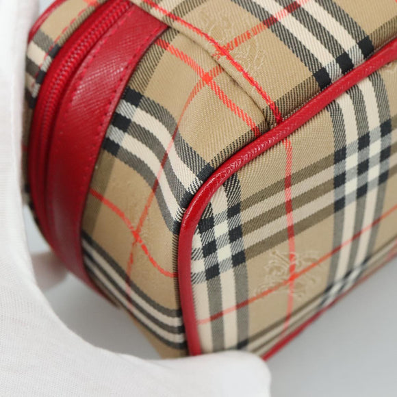 Burberrys Nova Check Hand Bag Canvas Leather Beige Red Silver Auth 105641V