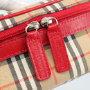 Burberrys Nova Check Hand Bag Canvas Leather Beige Red Silver Auth 105641V-10