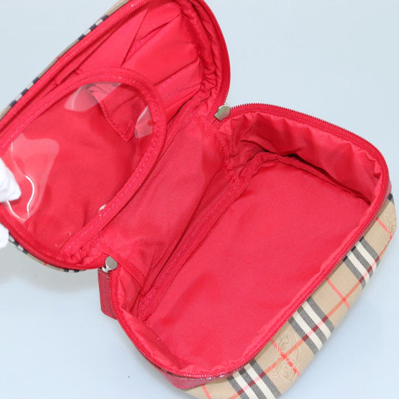 Burberrys Nova Check Hand Bag Canvas Leather Beige Red Silver Auth 105641V