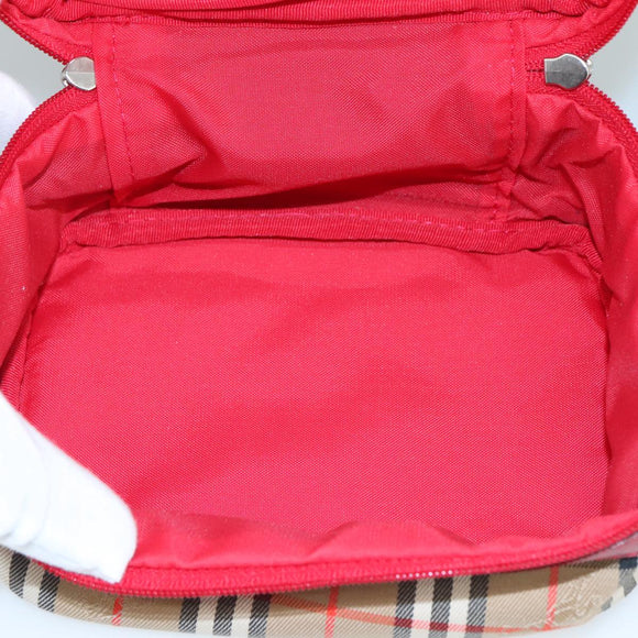Burberrys Nova Check Hand Bag Canvas Leather Beige Red Silver Auth 105641V
