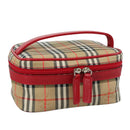 Burberrys Nova Check Hand Bag Canvas Leather Beige Red Silver Auth 105641V-1